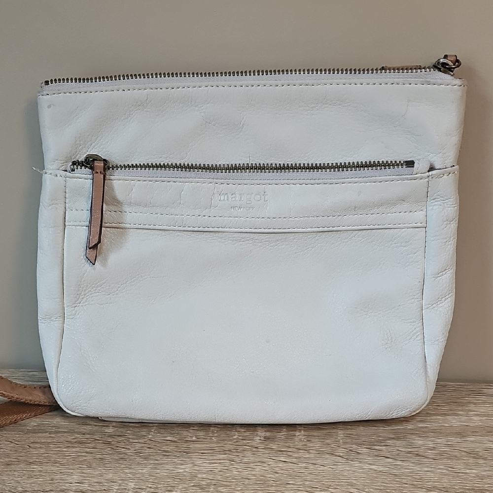 margot White Leather Crossbody with Front Zip